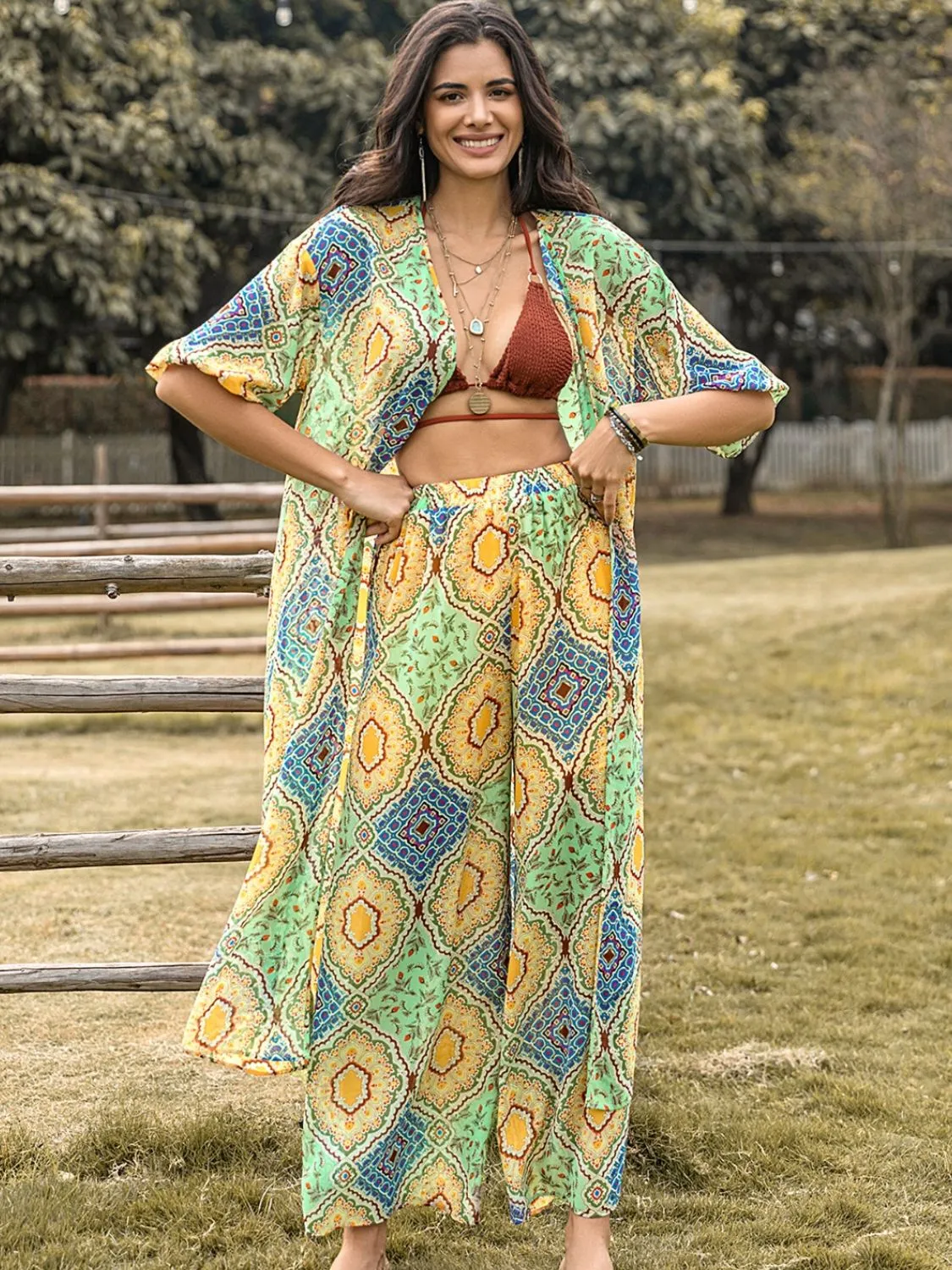 🌼 Printed Half Sleeve Top and Wide Leg Pants Set 🌼