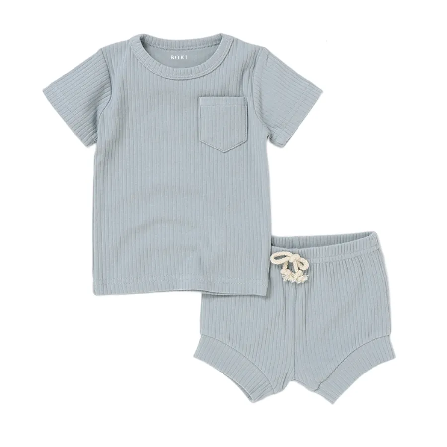 2 Piece Organic Rib Pyjamas Set | Light Blue