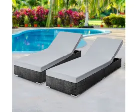 2 x Outdoor Lounge Set Pool Sun Chair Day Bed Chaise Wicker Black