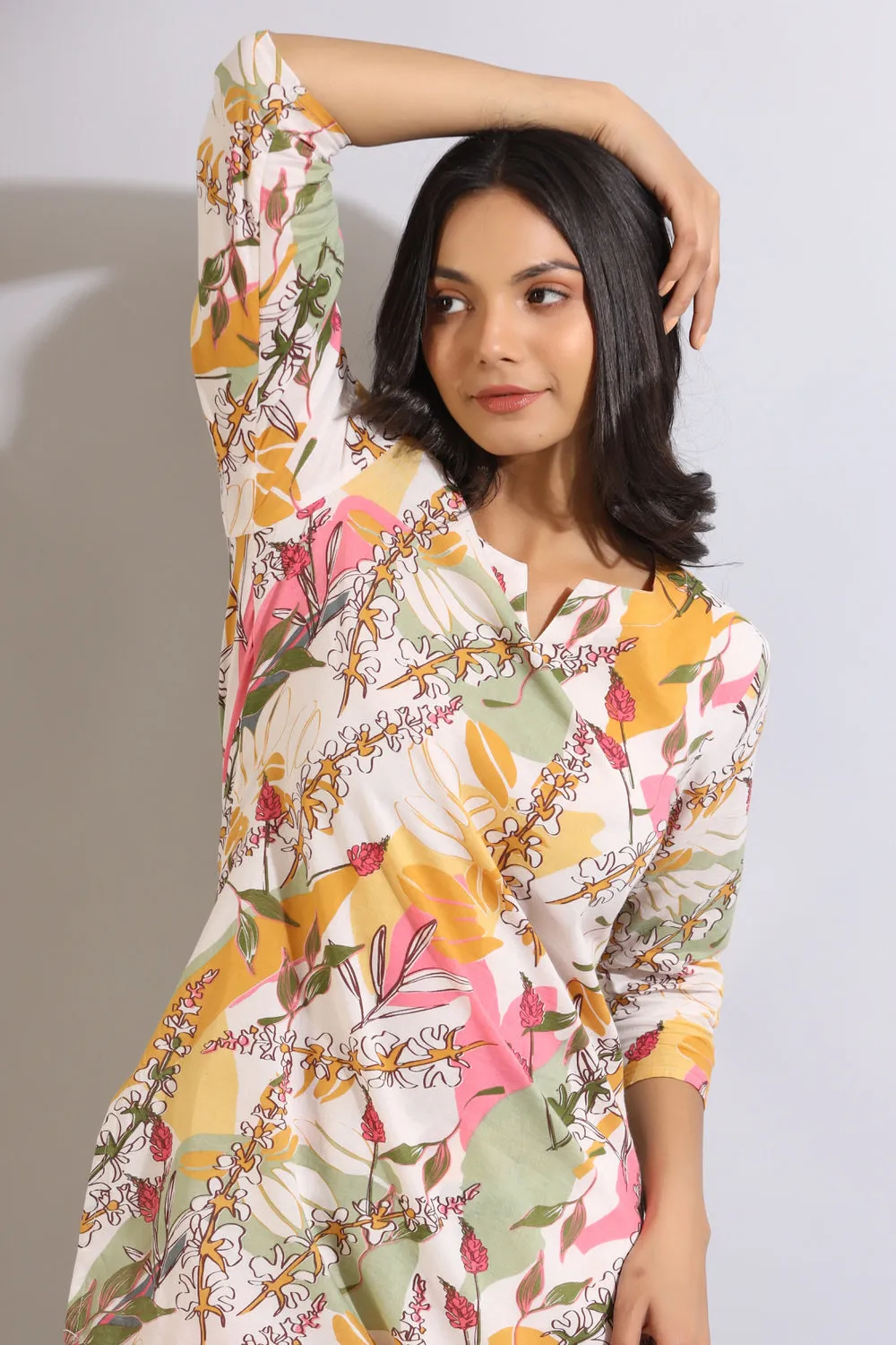 Abstract Leaves on Off-white Cotton Palazzo Loungewear Set