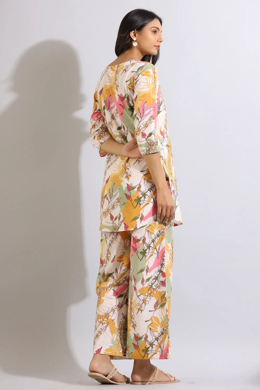 Abstract Leaves on Off-white Cotton Palazzo Loungewear Set