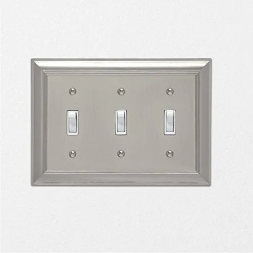 Amazon Basics Triple Toggle Light Switch Wall Plate Satin Nickel 1Pack