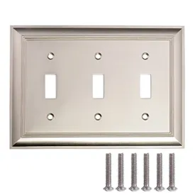 Amazon Basics Triple Toggle Light Switch Wall Plate Satin Nickel 1Pack