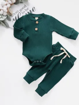 Baby Comfy Cozy Cotton Ribbed Long Sleeve Onesie and Pants Set