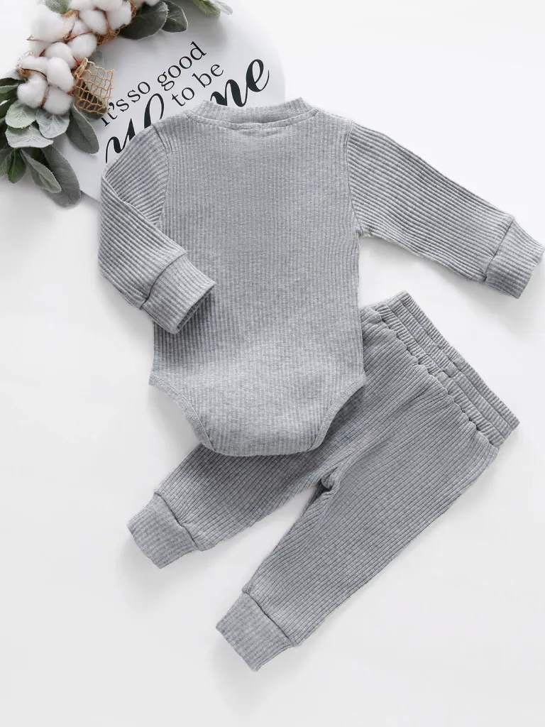 Baby Comfy Cozy Cotton Ribbed Long Sleeve Onesie and Pants Set