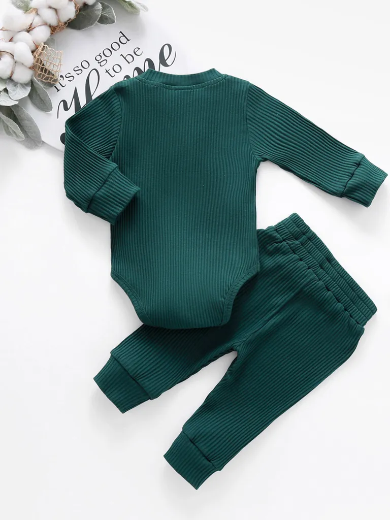 Baby Comfy Cozy Cotton Ribbed Long Sleeve Onesie and Pants Set