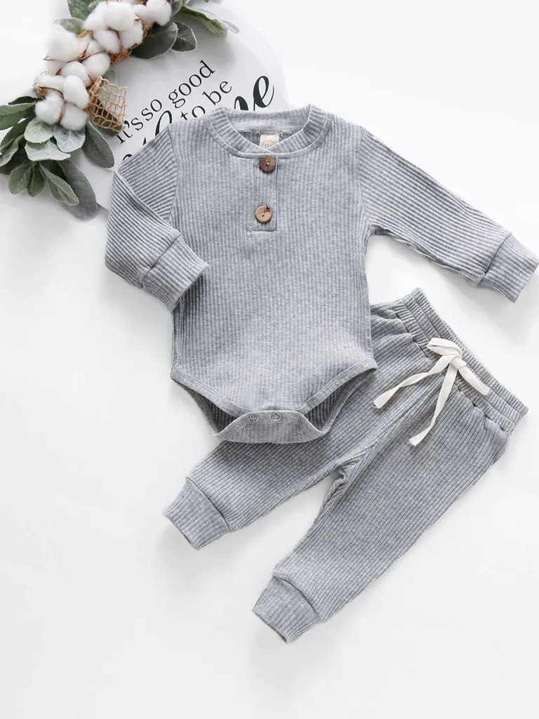 Baby Comfy Cozy Cotton Ribbed Long Sleeve Onesie and Pants Set