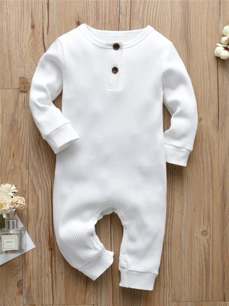 Baby Ribbed Long Sleeve Romper Onesie With Buttons