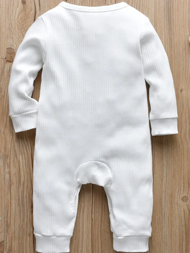 Baby Ribbed Long Sleeve Romper Onesie With Buttons