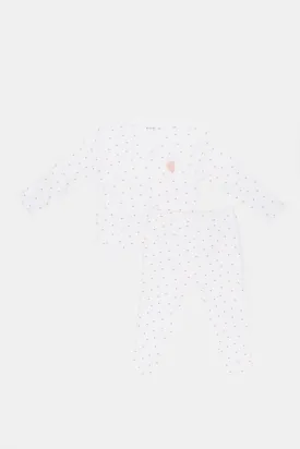 Baby White Printed Pyjama Set (2 Piece)