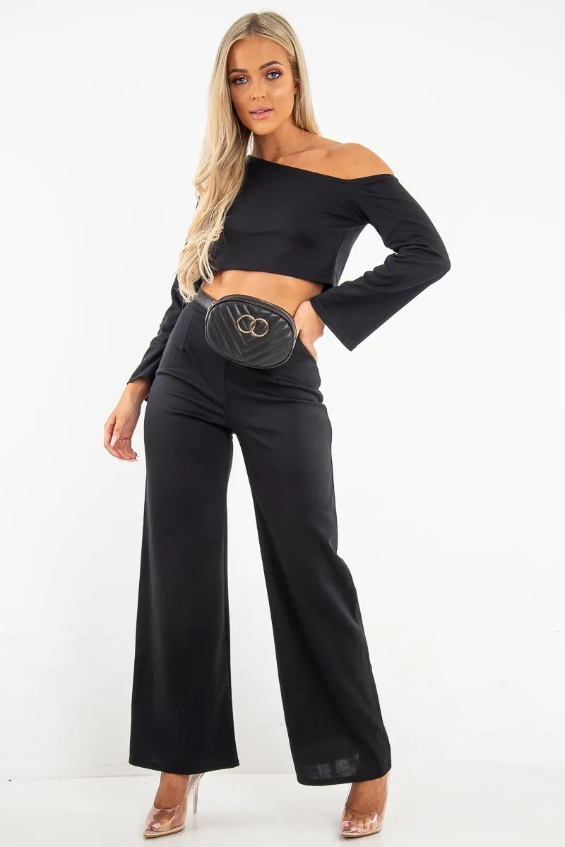 Black Off Shoulder Loungewear Set - Emarie