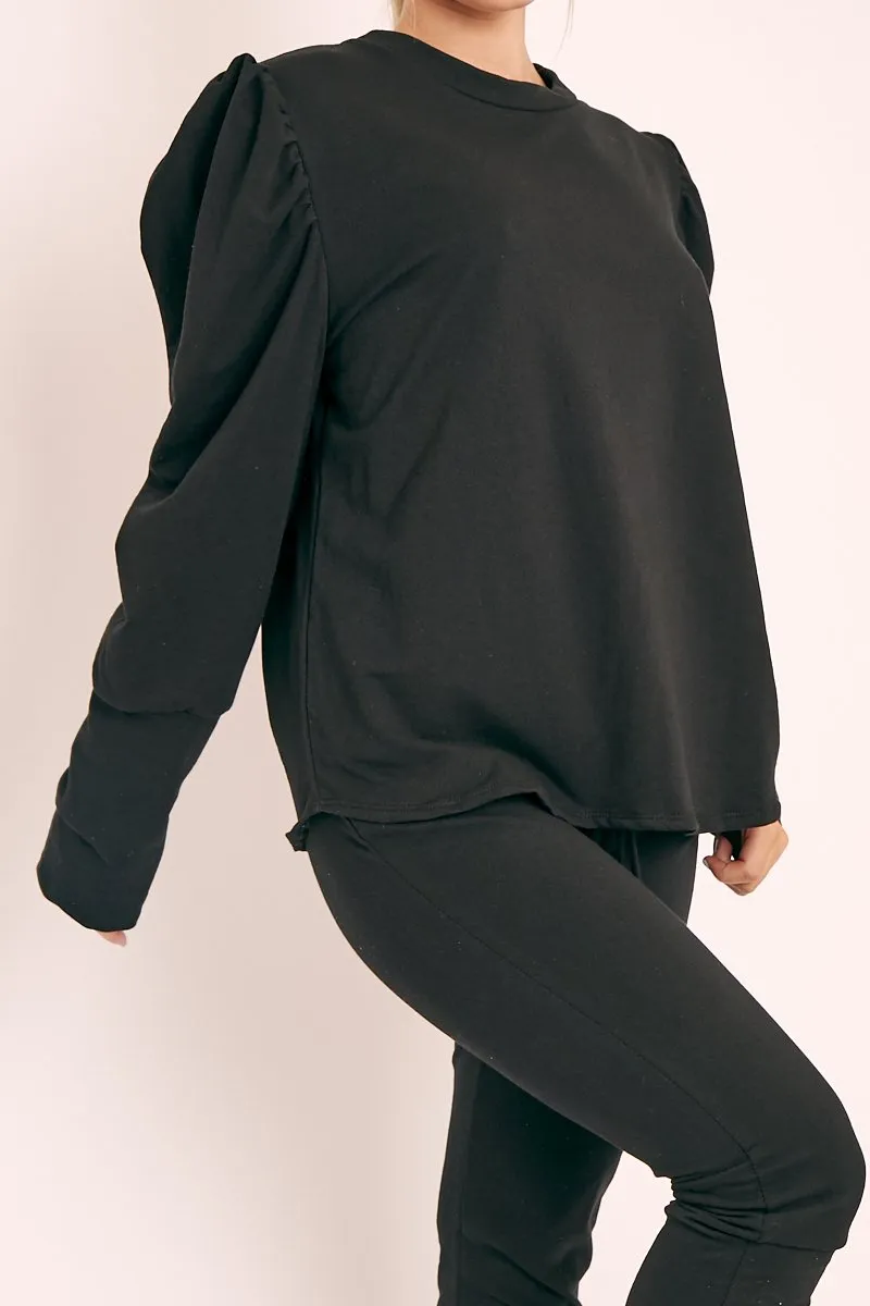 Black Puff Sleeve Loungewear Co-ord - Harley