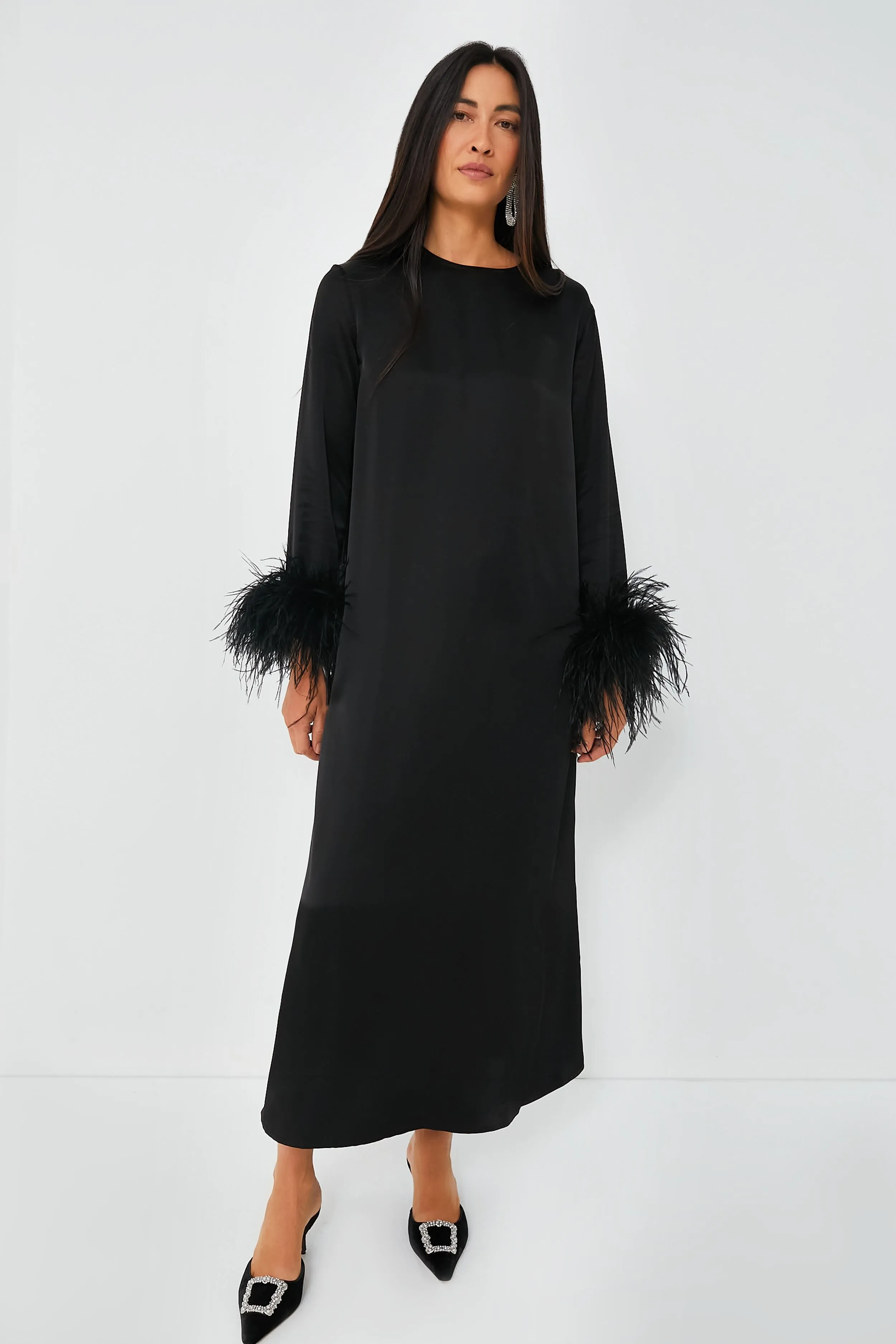 Black Suzi Maxi Dress with Detachable Feathers