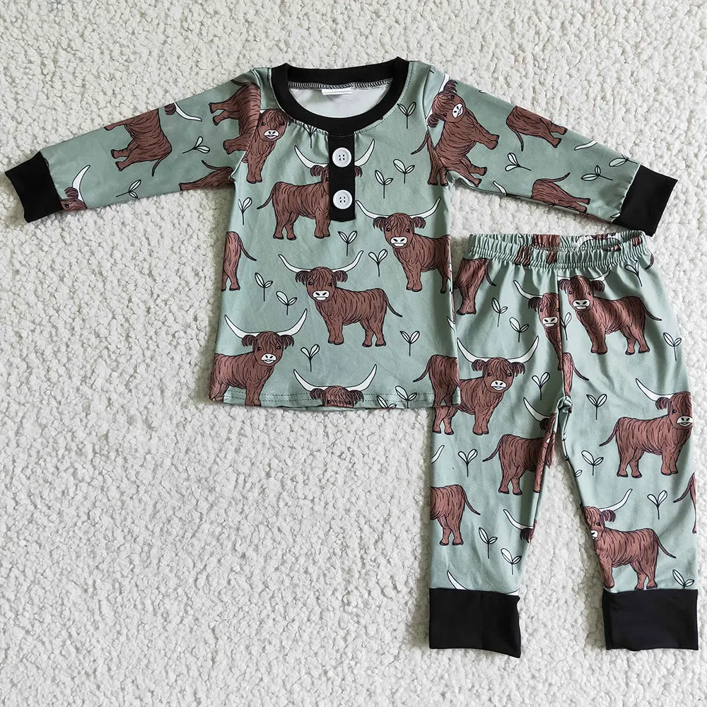 Boutique Baby Boy Pajamas Set Cow Print Cute Fall Kids Pajamas Boys Nightgown 6 C11-23