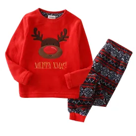 Boy Long Sleeve Coral Fleece Christmas Red/Aop Noel Pajamas Set