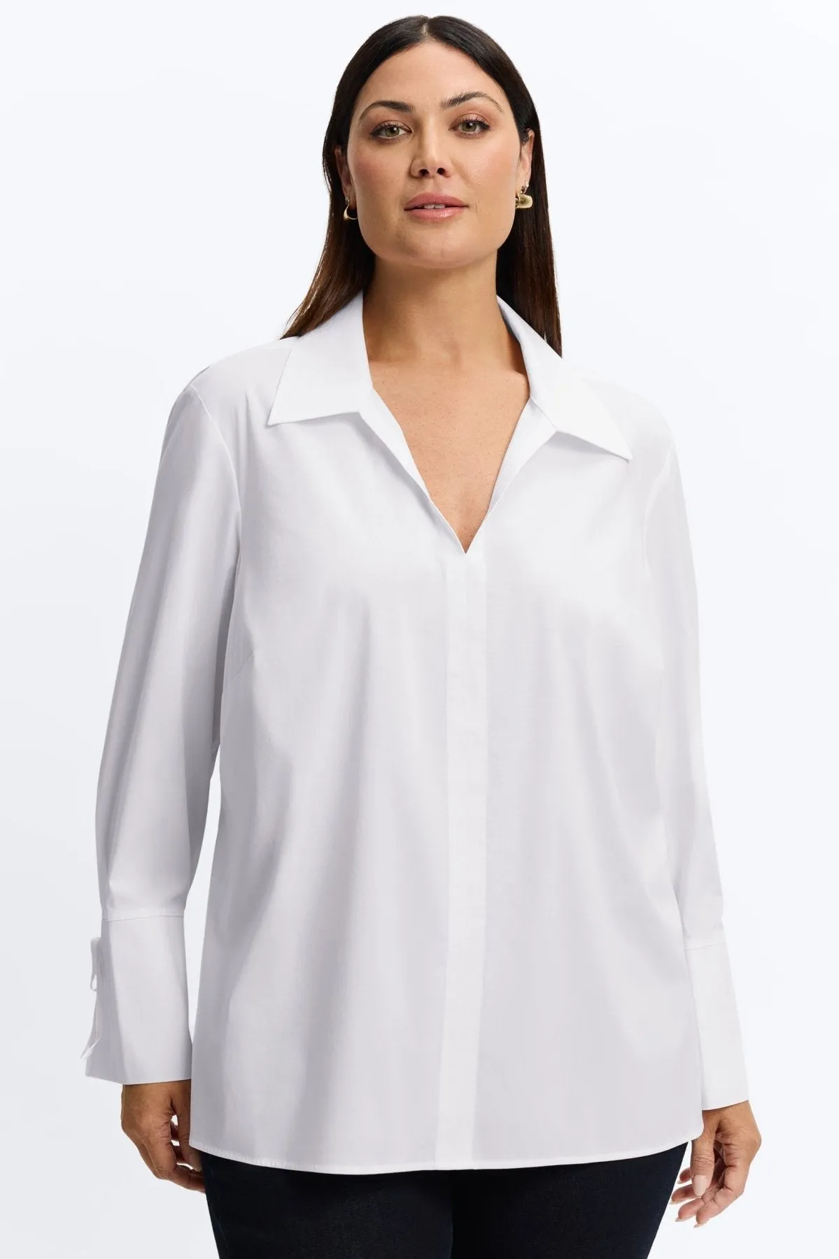 Carla Plus Stretch No Iron Tie Sleeve Popover