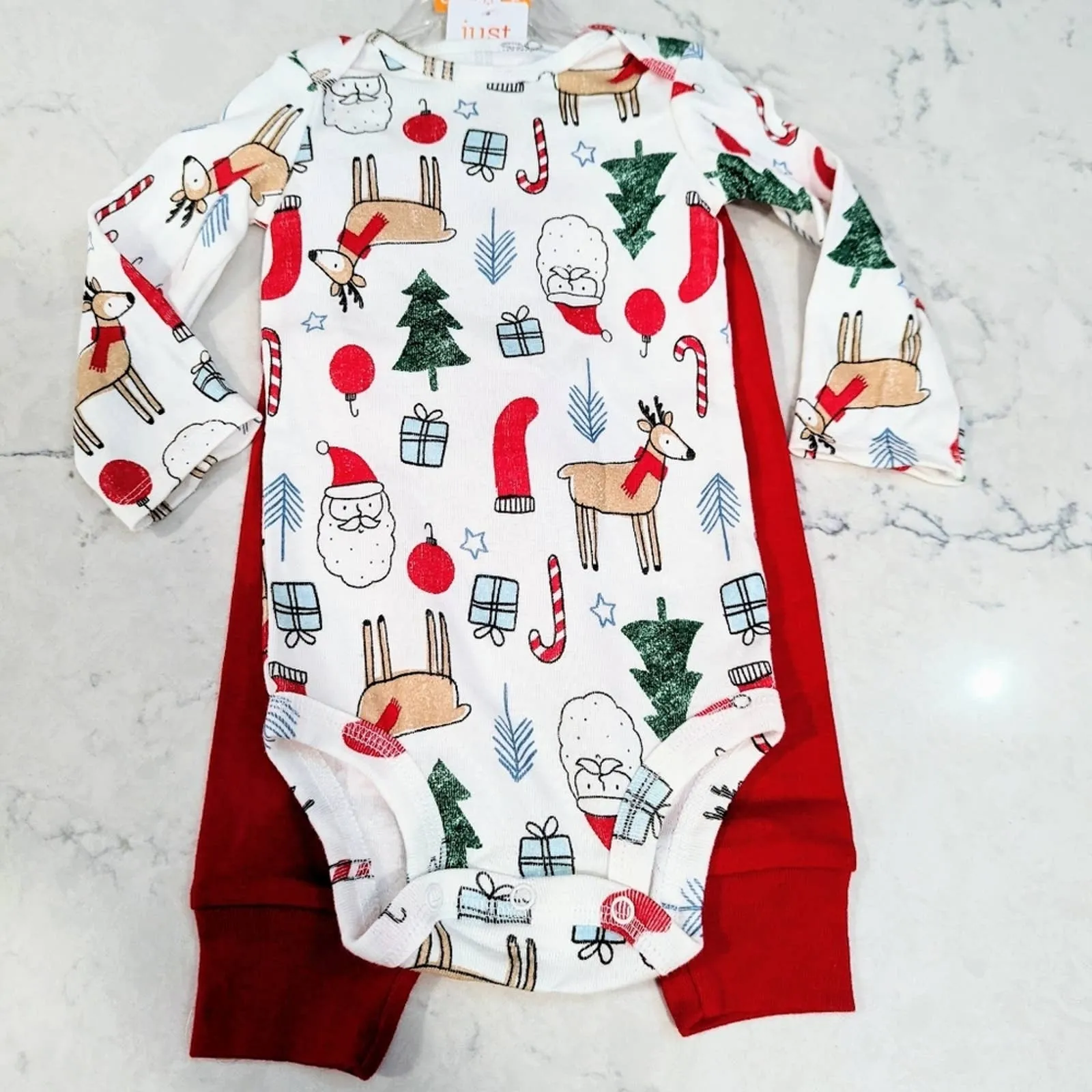 CARTER'S Christmas 2 Piece Set or Pajamas with Reindeer Santa Trees Pres 9 Month