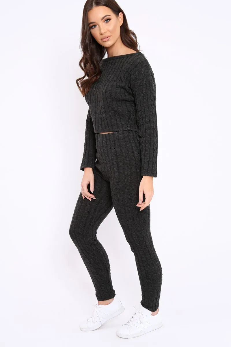 Charcoal Cable Knit Loungewear Co-ord - Anha