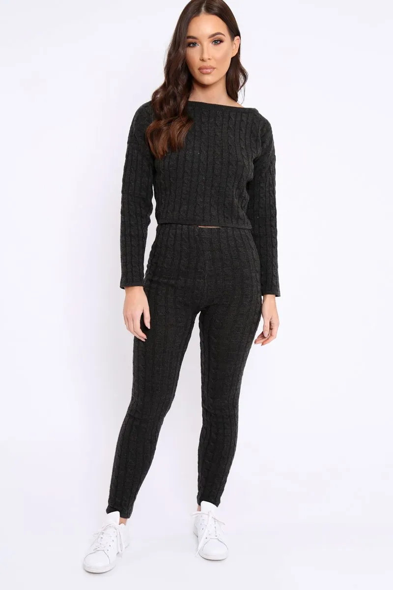 Charcoal Cable Knit Loungewear Co-ord - Anha