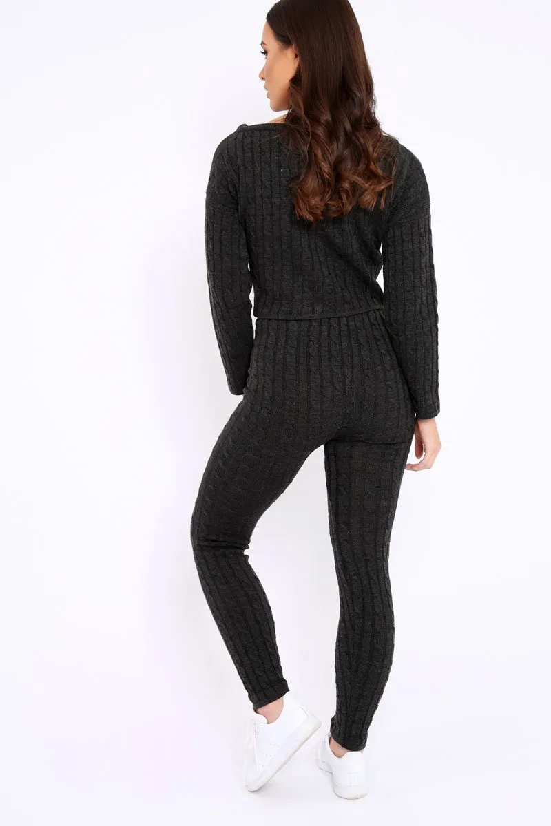 Charcoal Cable Knit Loungewear Co-ord - Anha