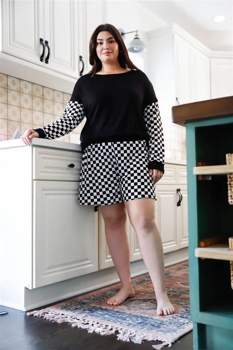 Checkboard Pattern Top & Shorts Set Plus Size