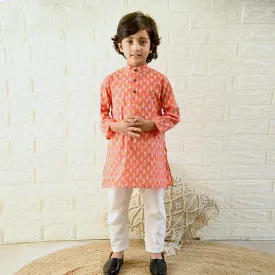 Cotton Kurta Pyjama Set for Boys | Festive wear | Peach