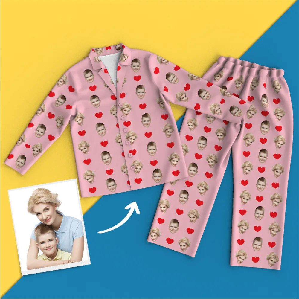 Custom Face Pajamas Long Sleeve Pajamas - Heart