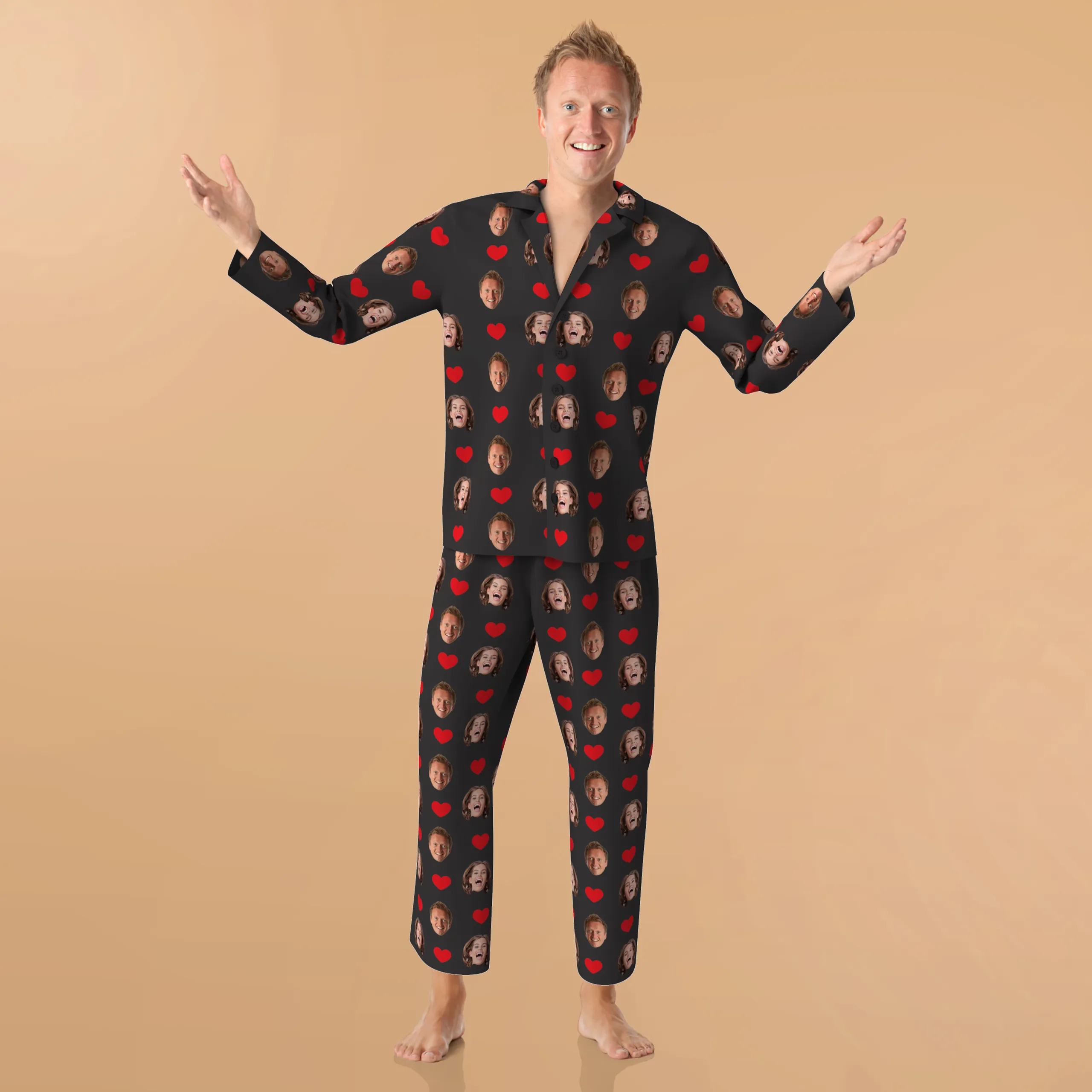 Custom Face Pajamas Long Sleeve Pajamas - Heart