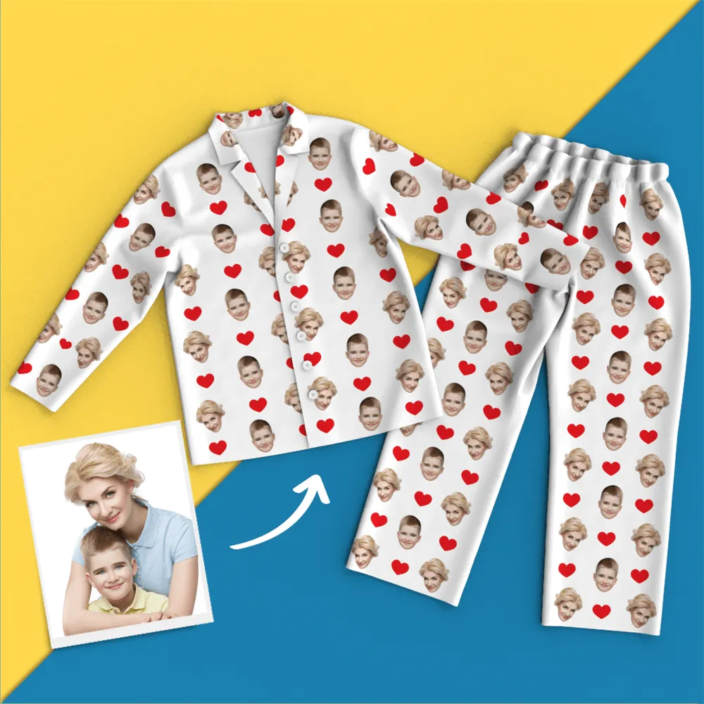 Custom Face Pajamas Long Sleeve Pajamas - Heart