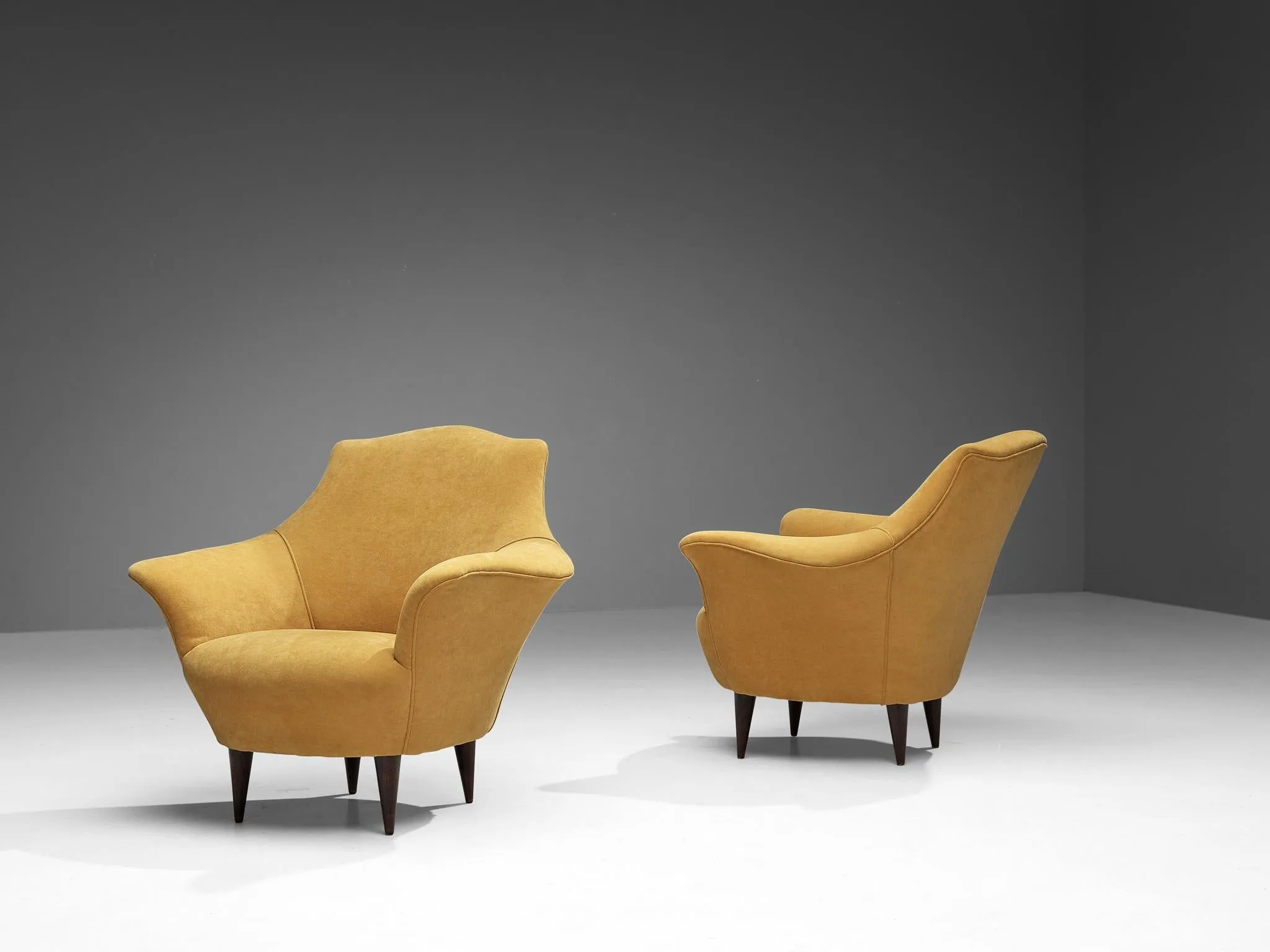 Elegant Set of Four Lounge Chairs in Yellow Velvet and Ash