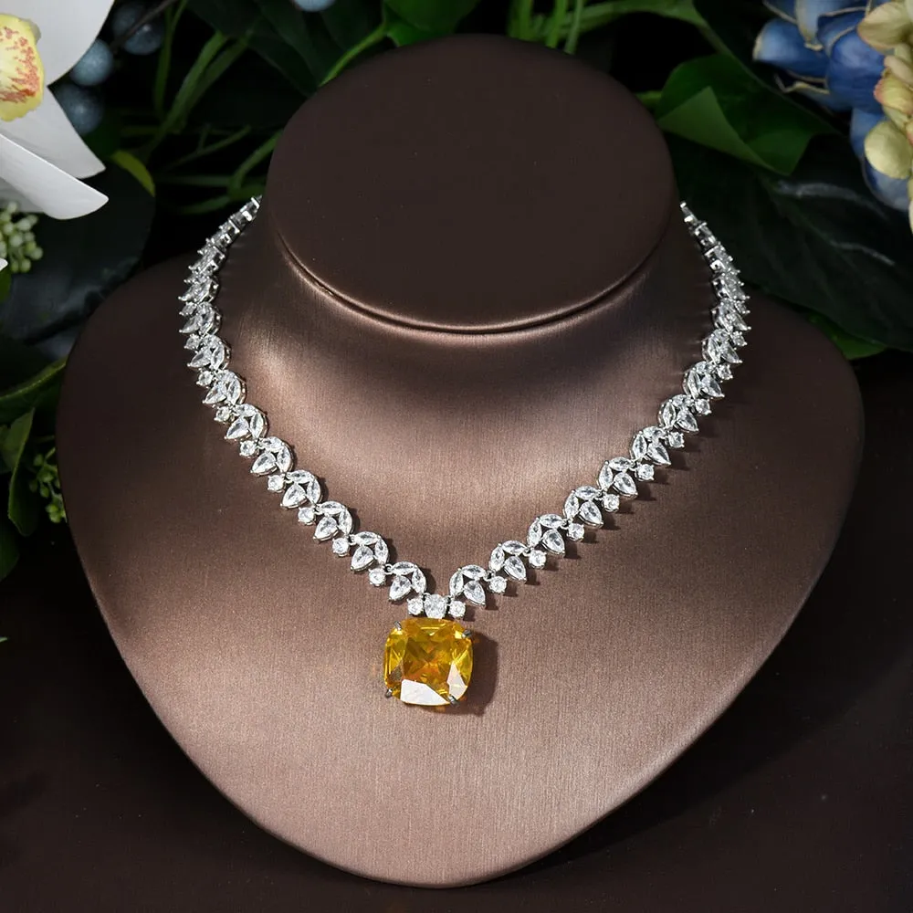 Elegant Yellow Stone Bridal Necklace Set