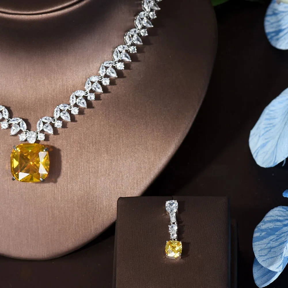 Elegant Yellow Stone Bridal Necklace Set