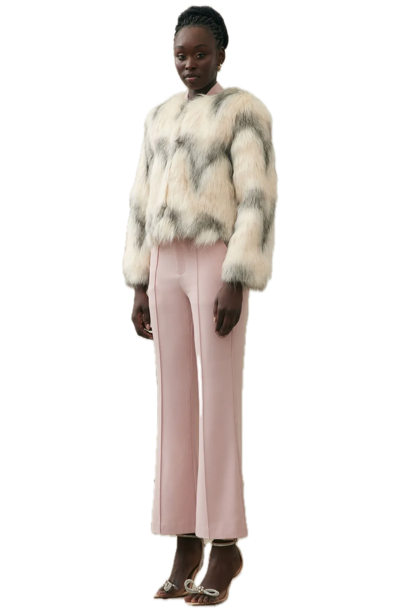 Elliatt Noel Chevron Faux Fur Jacket - Ivory Grey Elegance