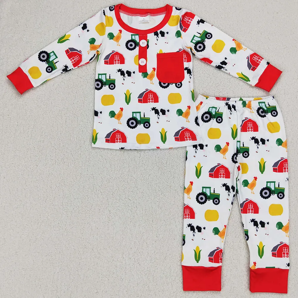 Farm Print Kids Pajamas Boys Girls Sleepwear Sets BLP0340