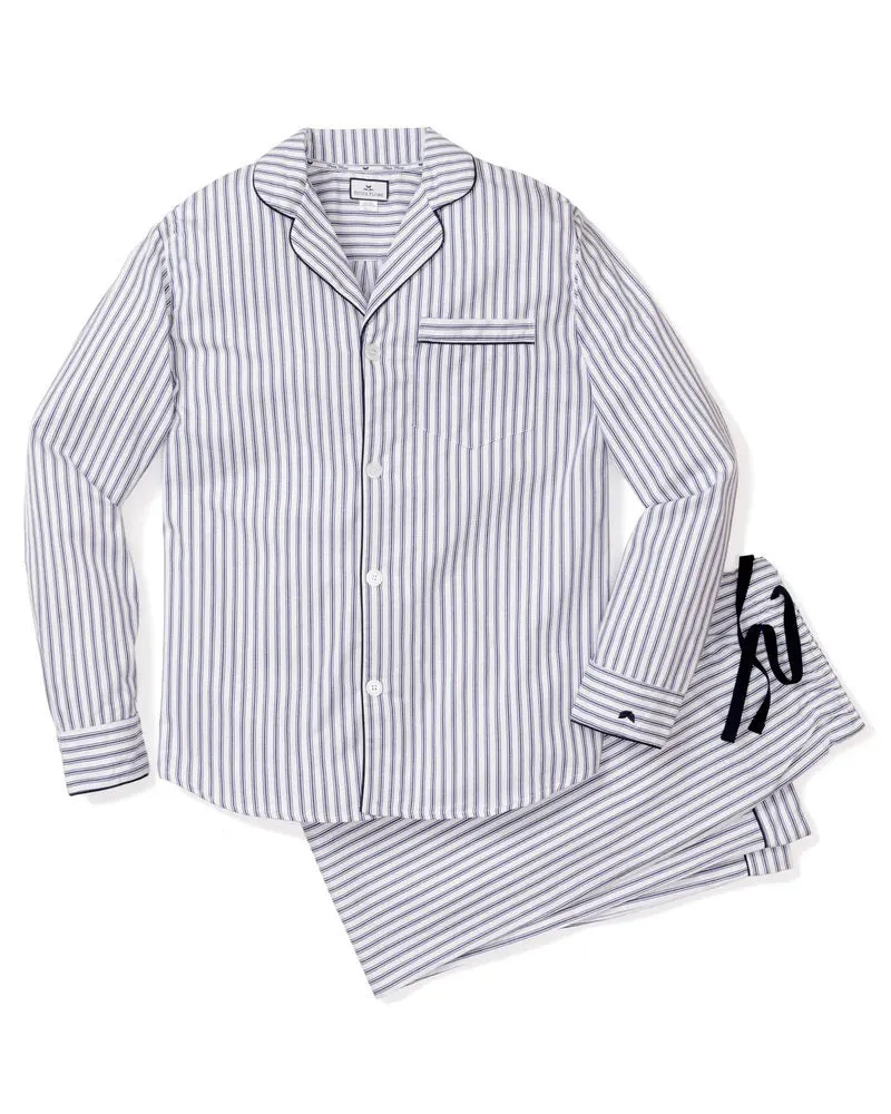 FEARRINGTON LIFESTYLE COLLECTION - MENS TWILL NAVY FRENCH TICKING PAJAMAS