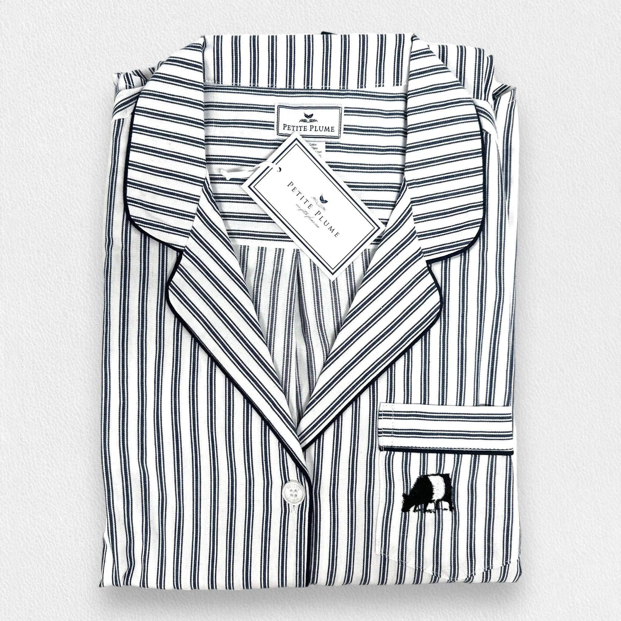 FEARRINGTON LIFESTYLE COLLECTION - MENS TWILL NAVY FRENCH TICKING PAJAMAS