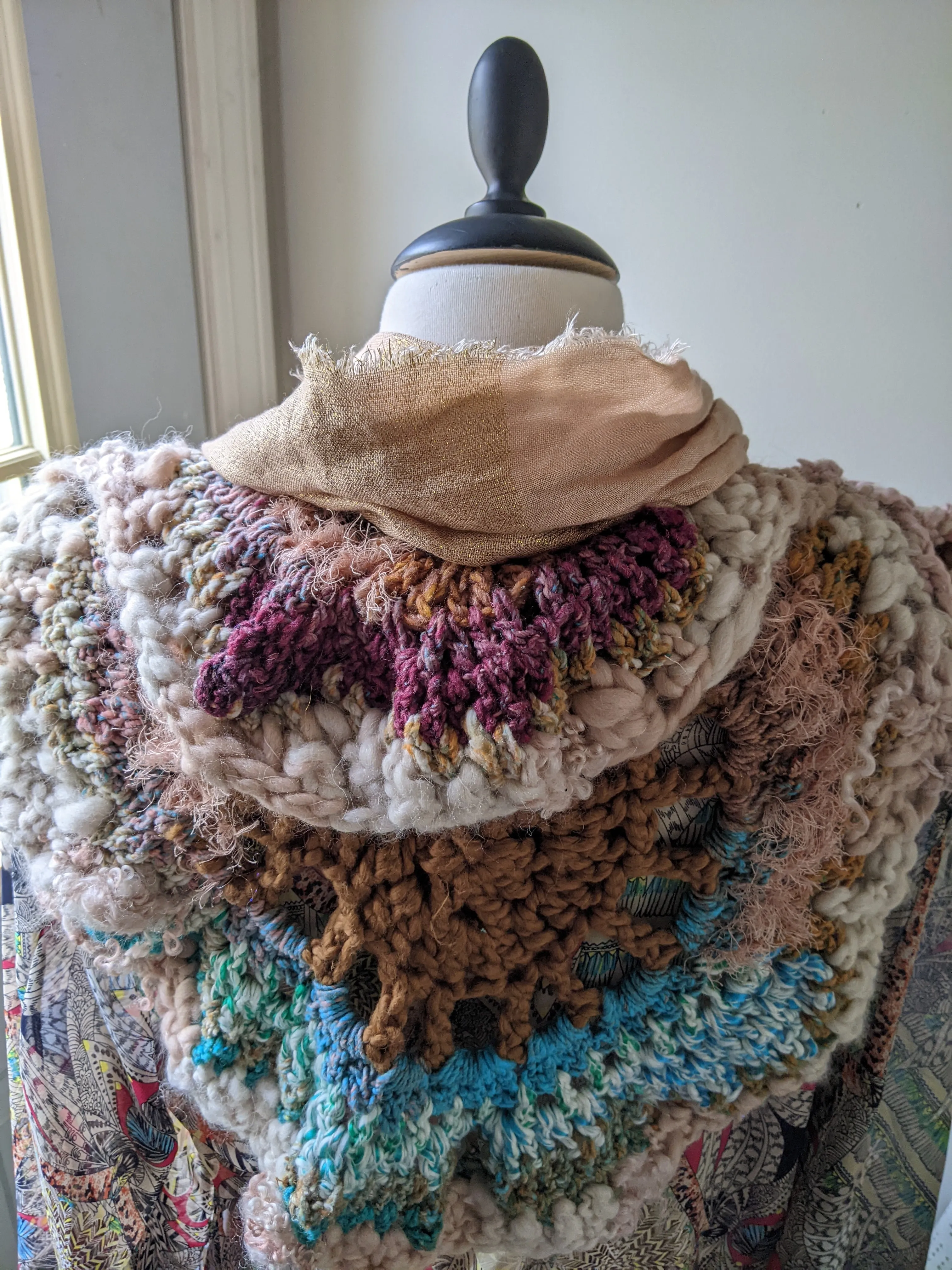 Fiber Festival Freeform Crochet, Knit Handspun, and Woven Boho Peony Kimono WAFA