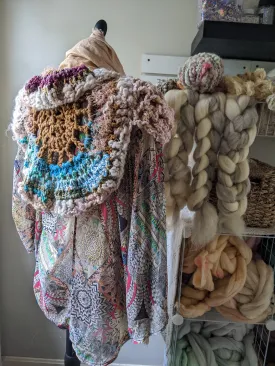 Fiber Festival Freeform Crochet, Knit Handspun, and Woven Boho Peony Kimono WAFA