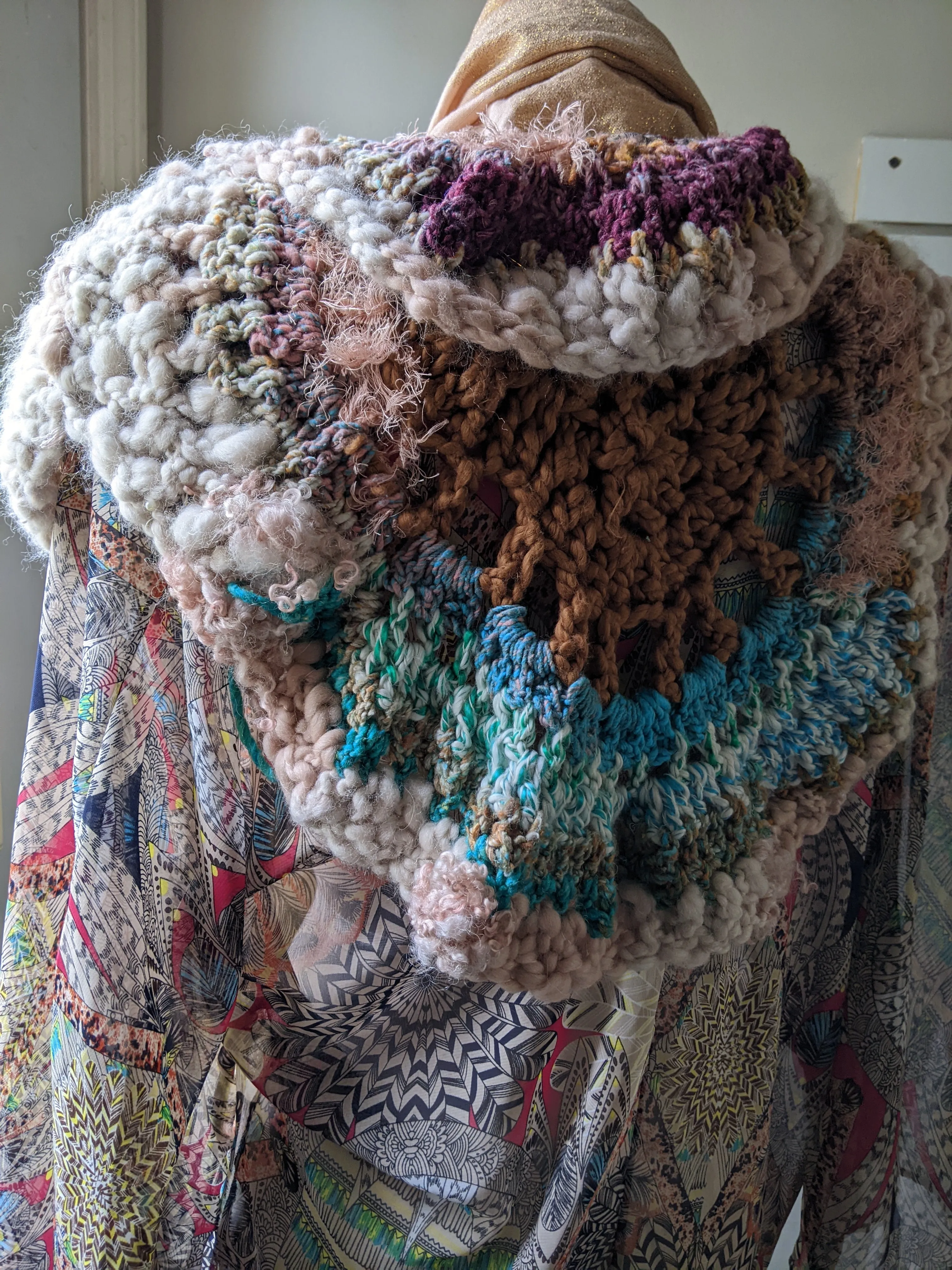 Fiber Festival Freeform Crochet, Knit Handspun, and Woven Boho Peony Kimono WAFA