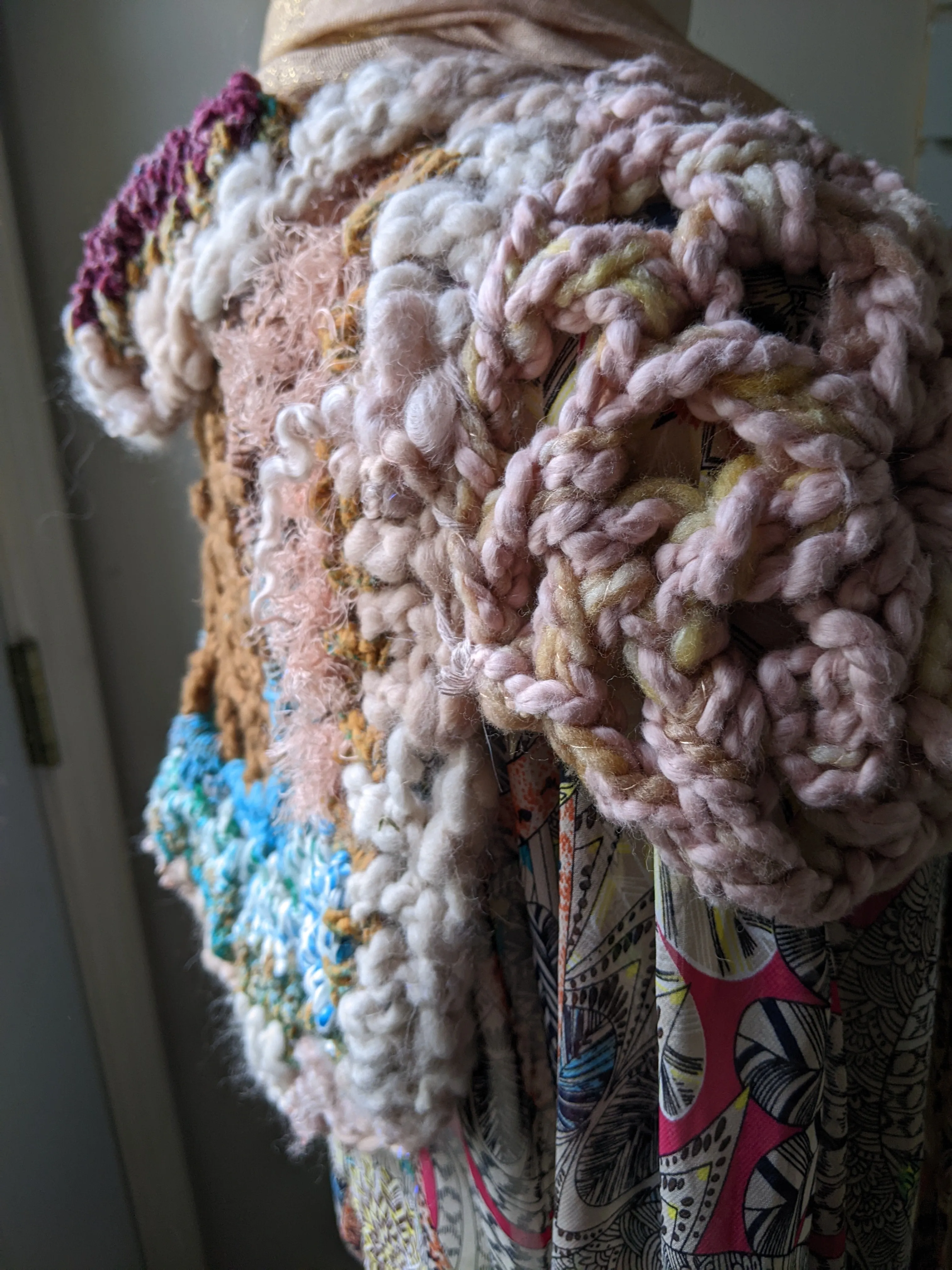 Fiber Festival Freeform Crochet, Knit Handspun, and Woven Boho Peony Kimono WAFA