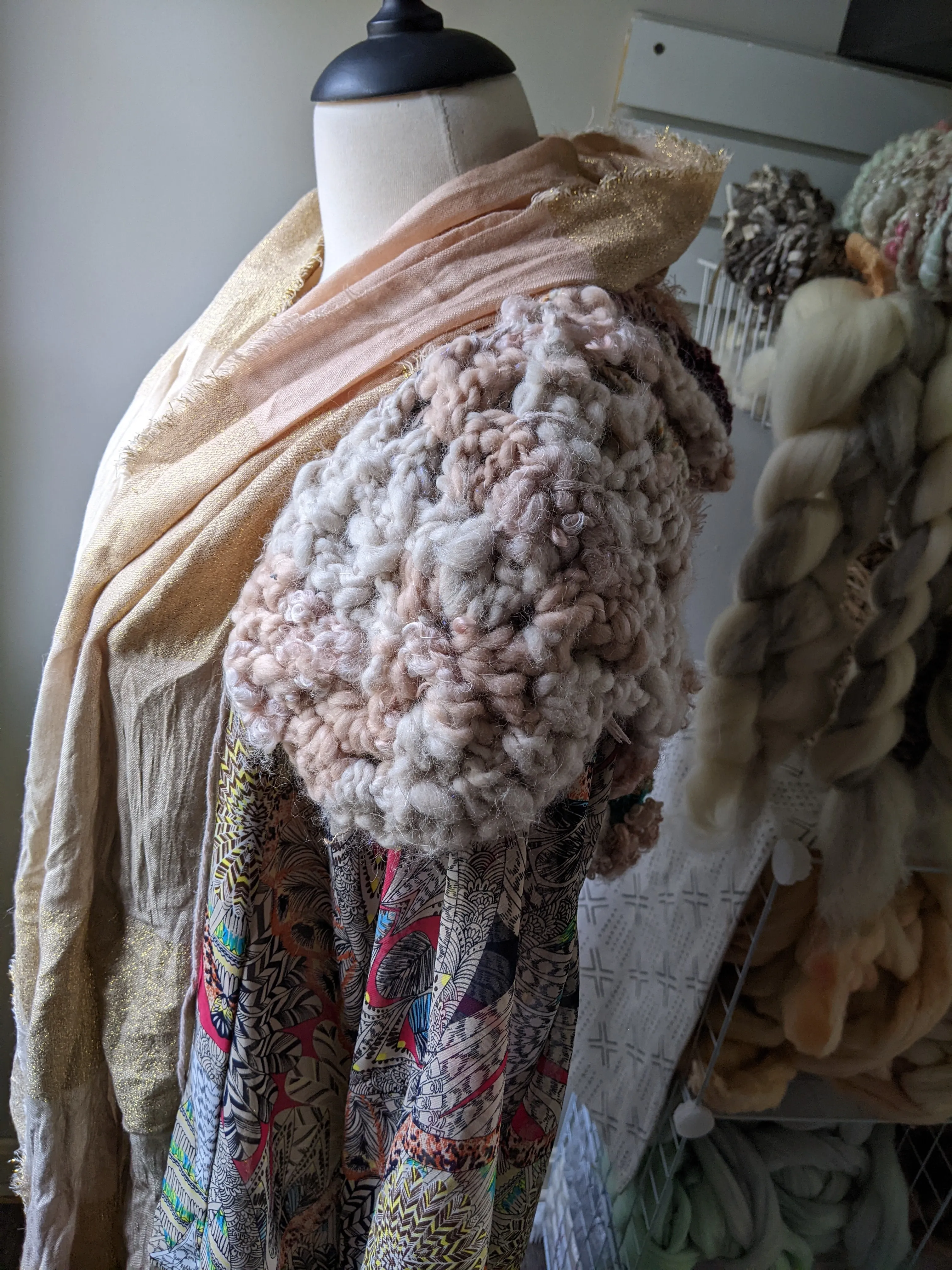 Fiber Festival Freeform Crochet, Knit Handspun, and Woven Boho Peony Kimono WAFA