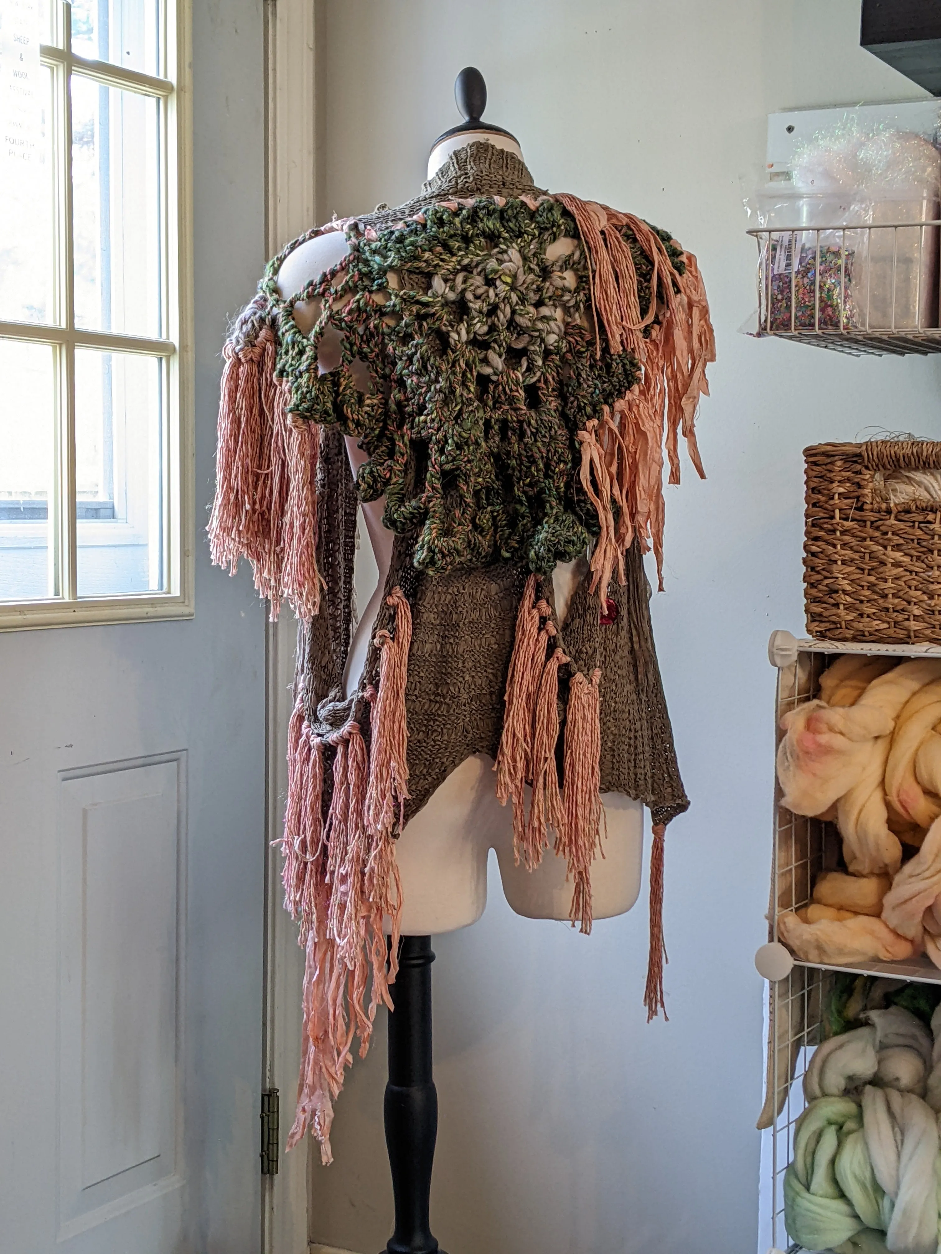 Fiber Festival Freeform Crochet, Knit Handspun, and Woven Boho Timber Angel Vest WAFA