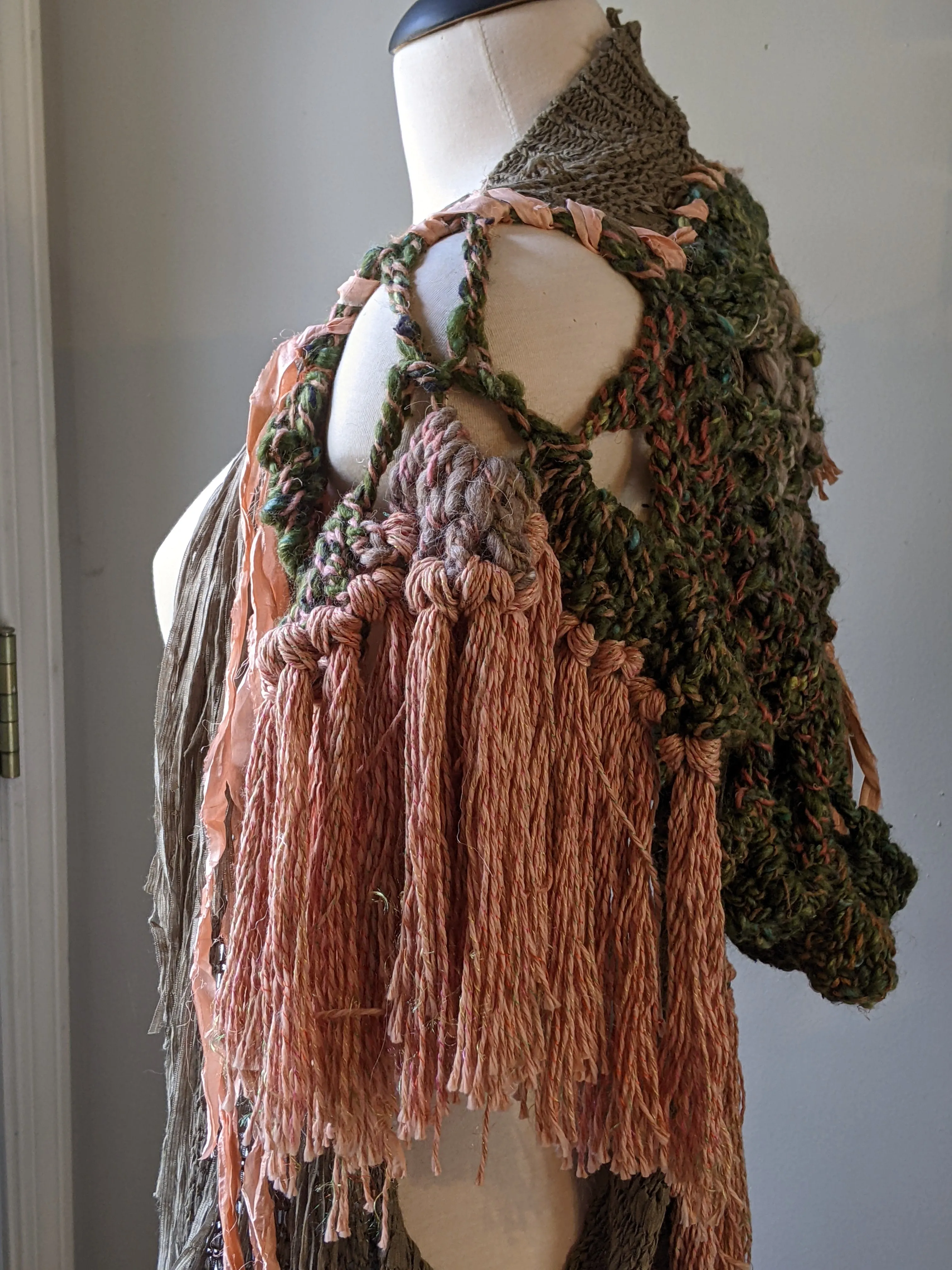 Fiber Festival Freeform Crochet, Knit Handspun, and Woven Boho Timber Angel Vest WAFA