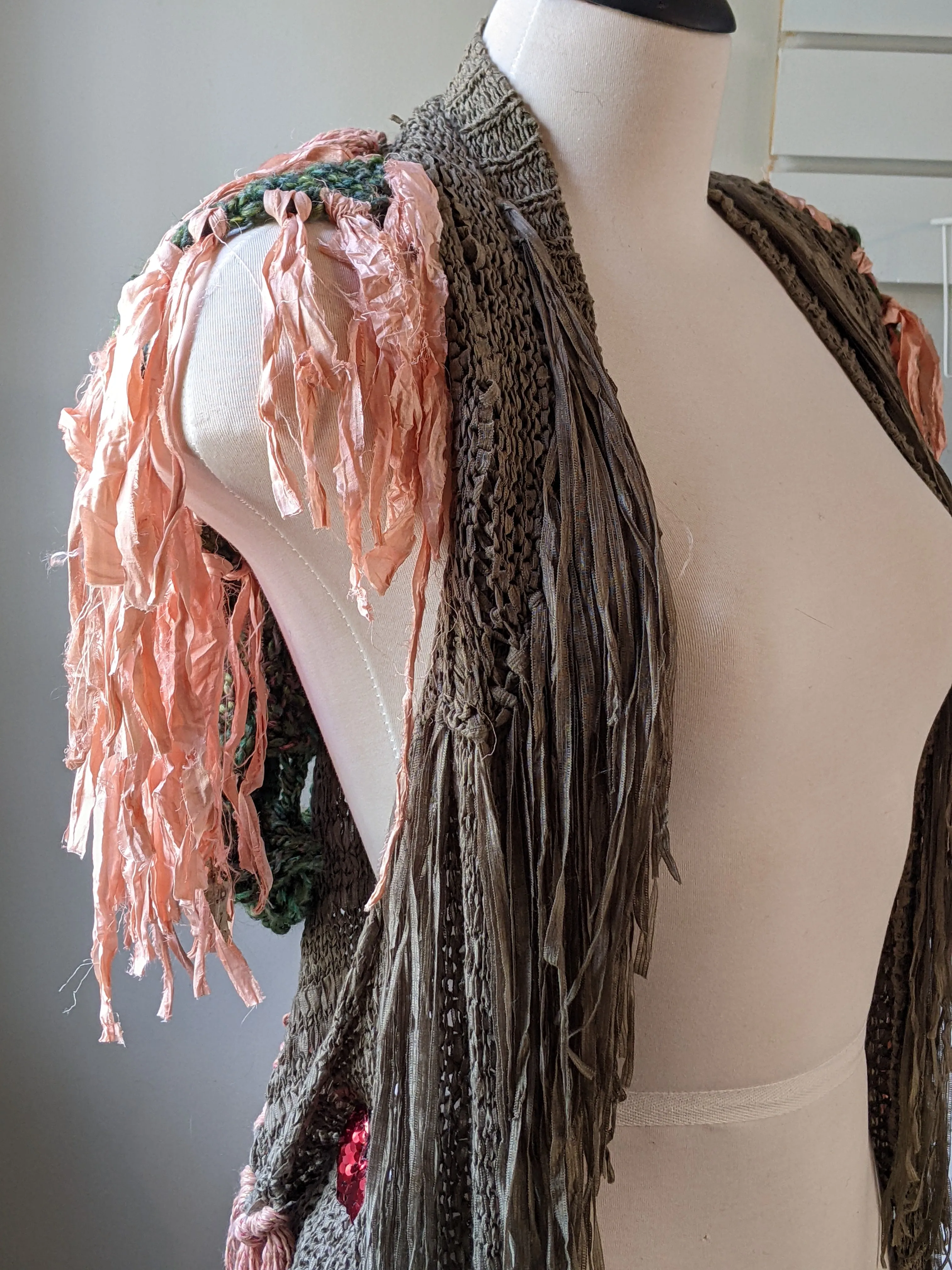 Fiber Festival Freeform Crochet, Knit Handspun, and Woven Boho Timber Angel Vest WAFA