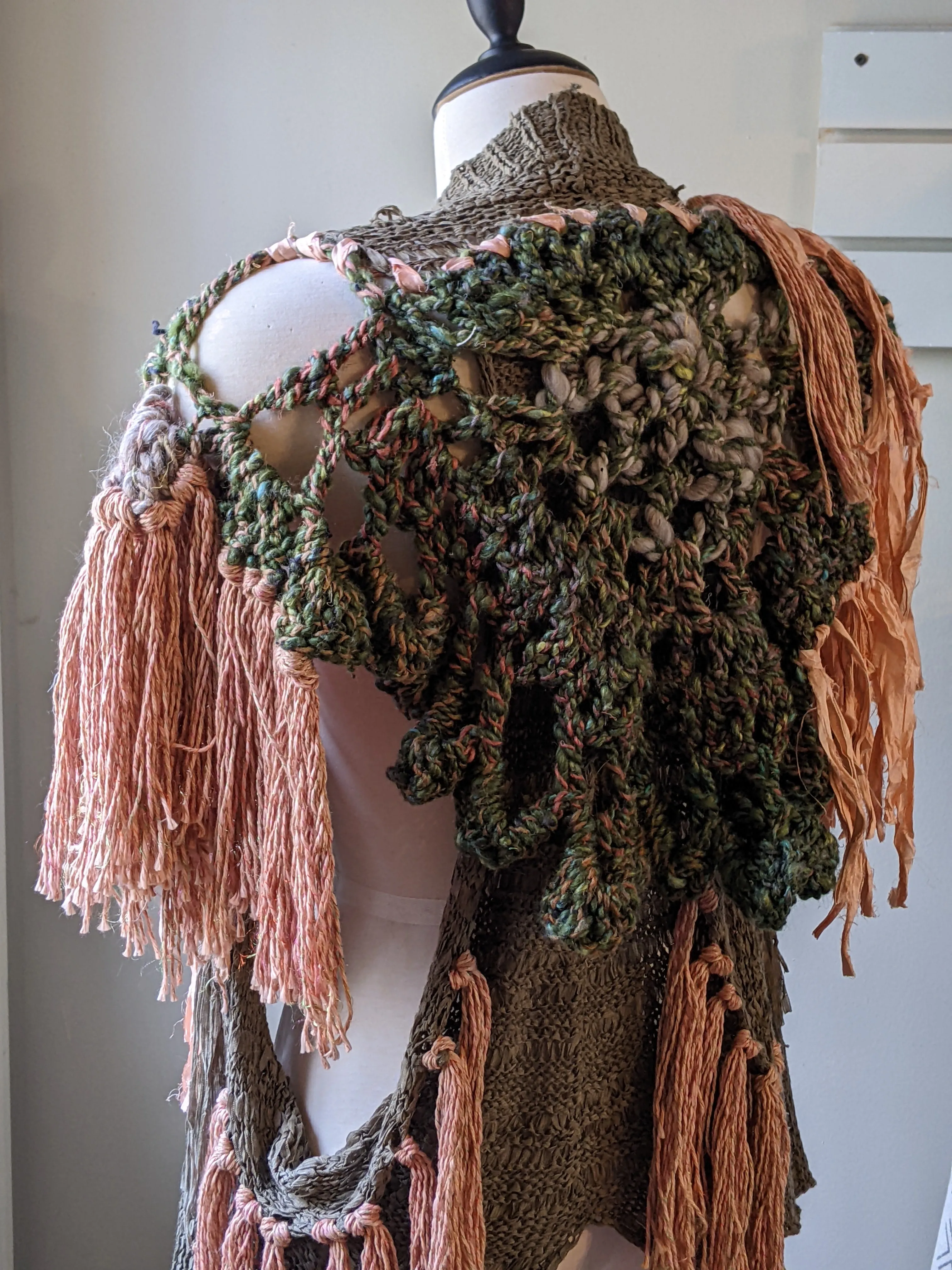 Fiber Festival Freeform Crochet, Knit Handspun, and Woven Boho Timber Angel Vest WAFA