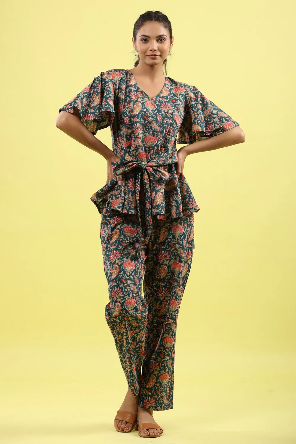 Floral Jaal on Indigo Lounge Loungewear Top Set