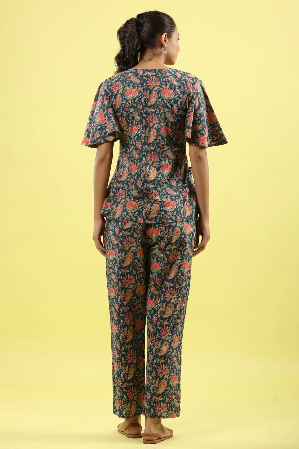 Floral Jaal on Indigo Lounge Loungewear Top Set