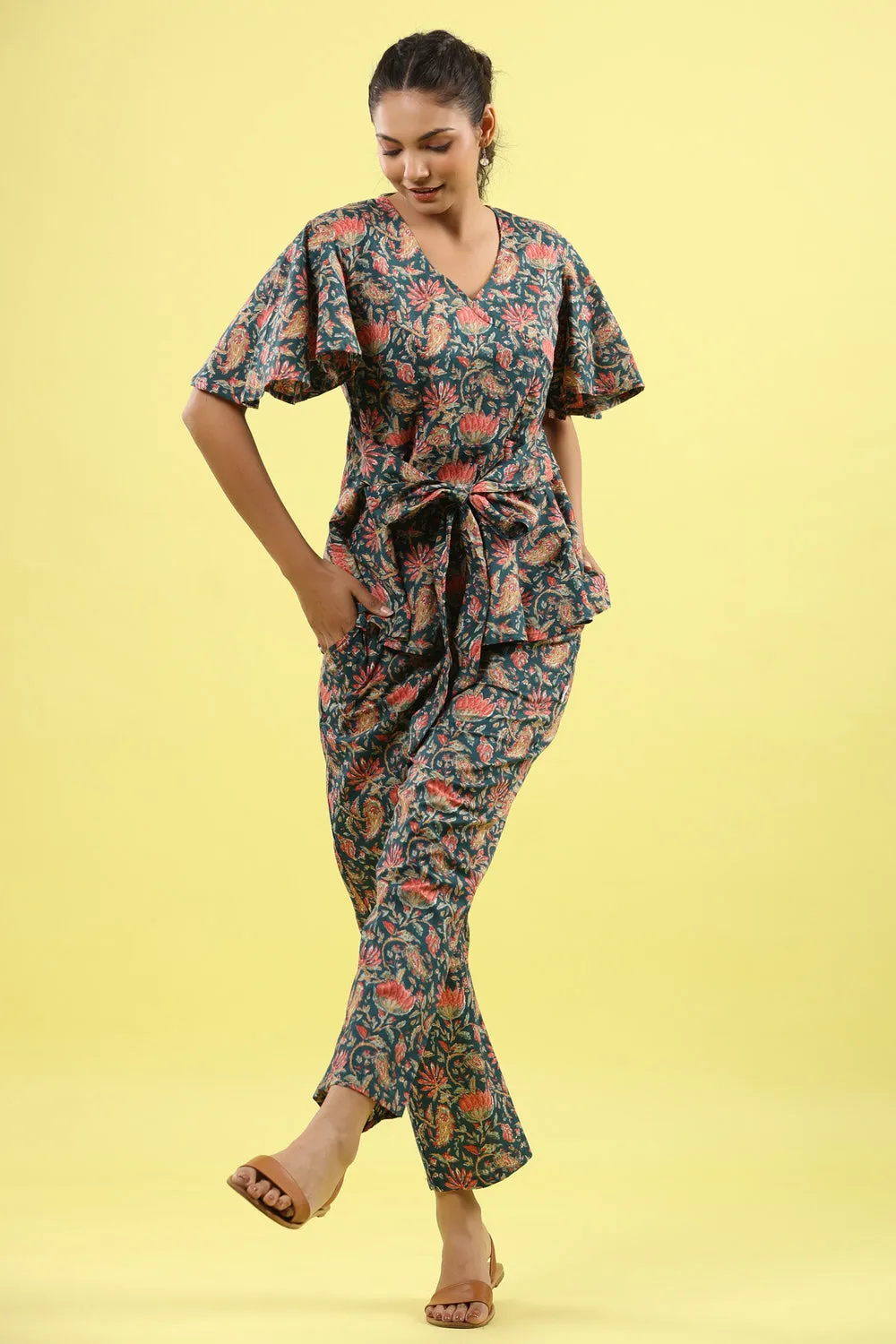 Floral Jaal on Indigo Lounge Loungewear Top Set