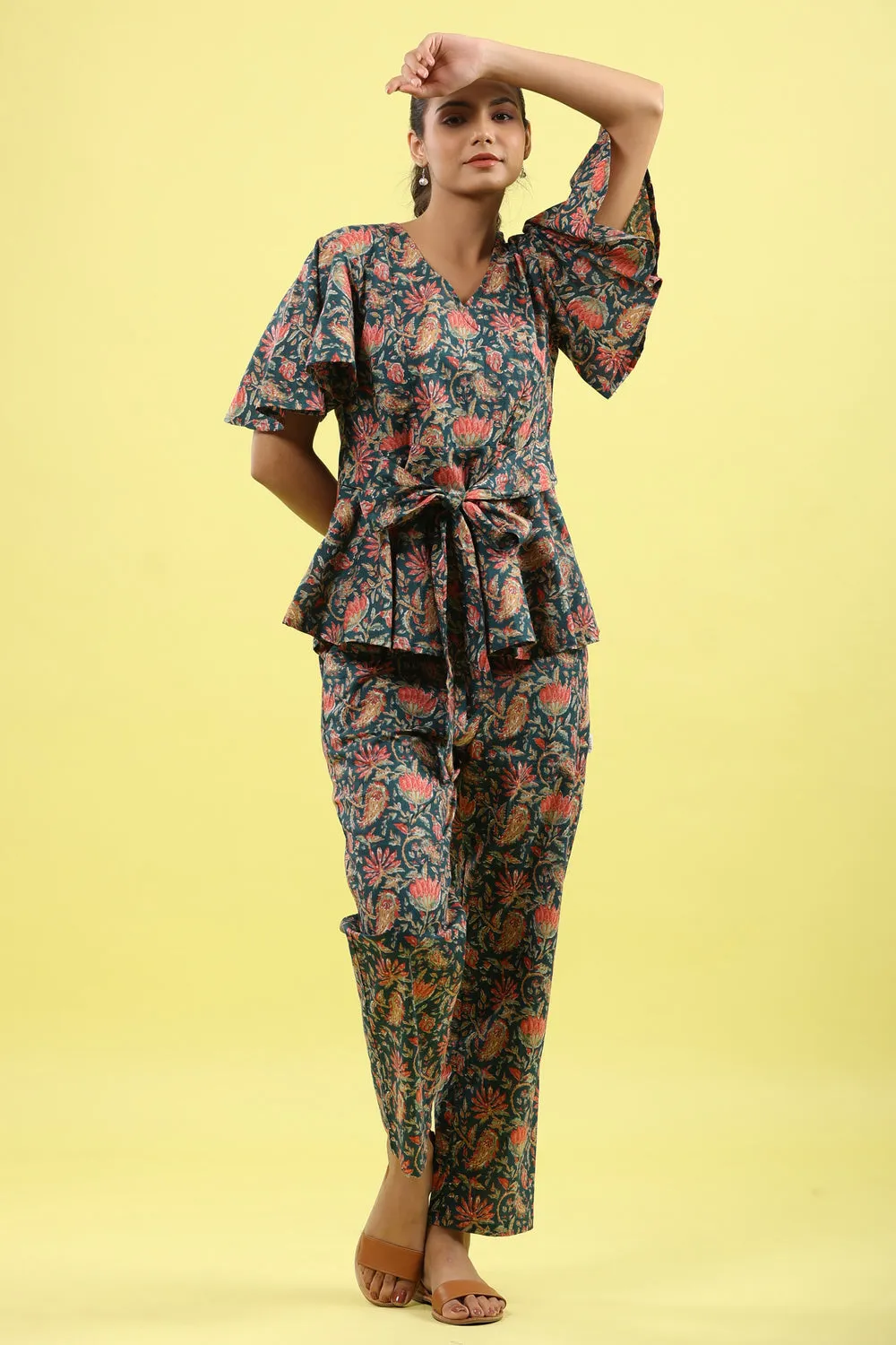 Floral Jaal on Indigo Lounge Loungewear Top Set