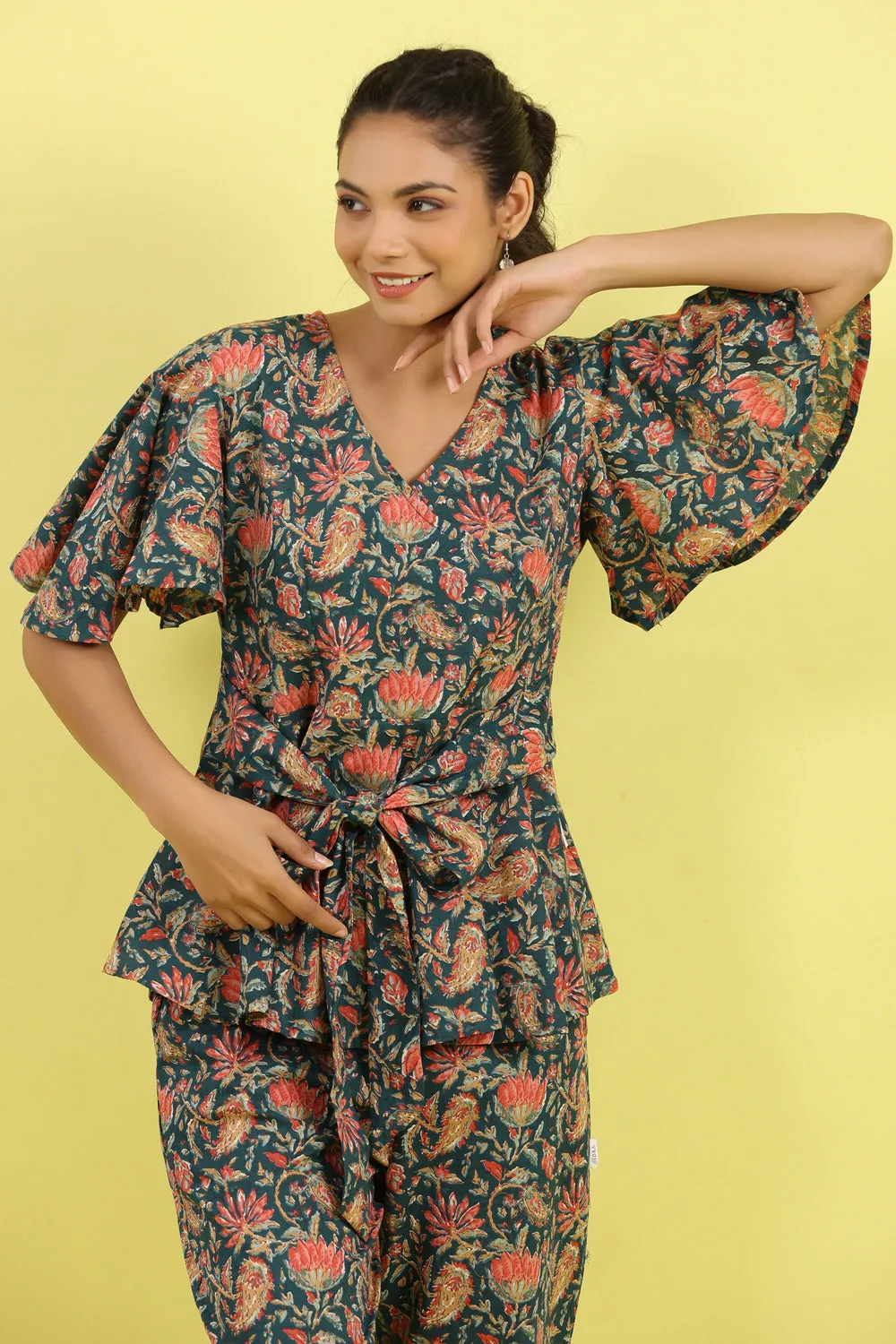 Floral Jaal on Indigo Lounge Loungewear Top Set